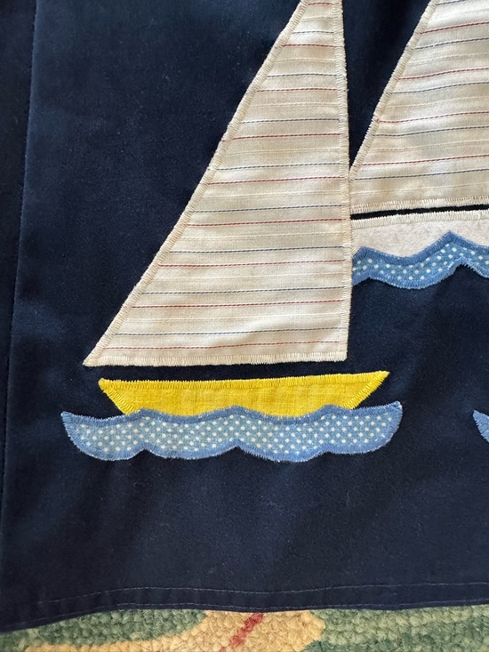 Vtg 70’s Sailboat Appliqué Navy Wrap Skirt Sz M Midi Nautical Handmade Cottage - Picture 5 of 6